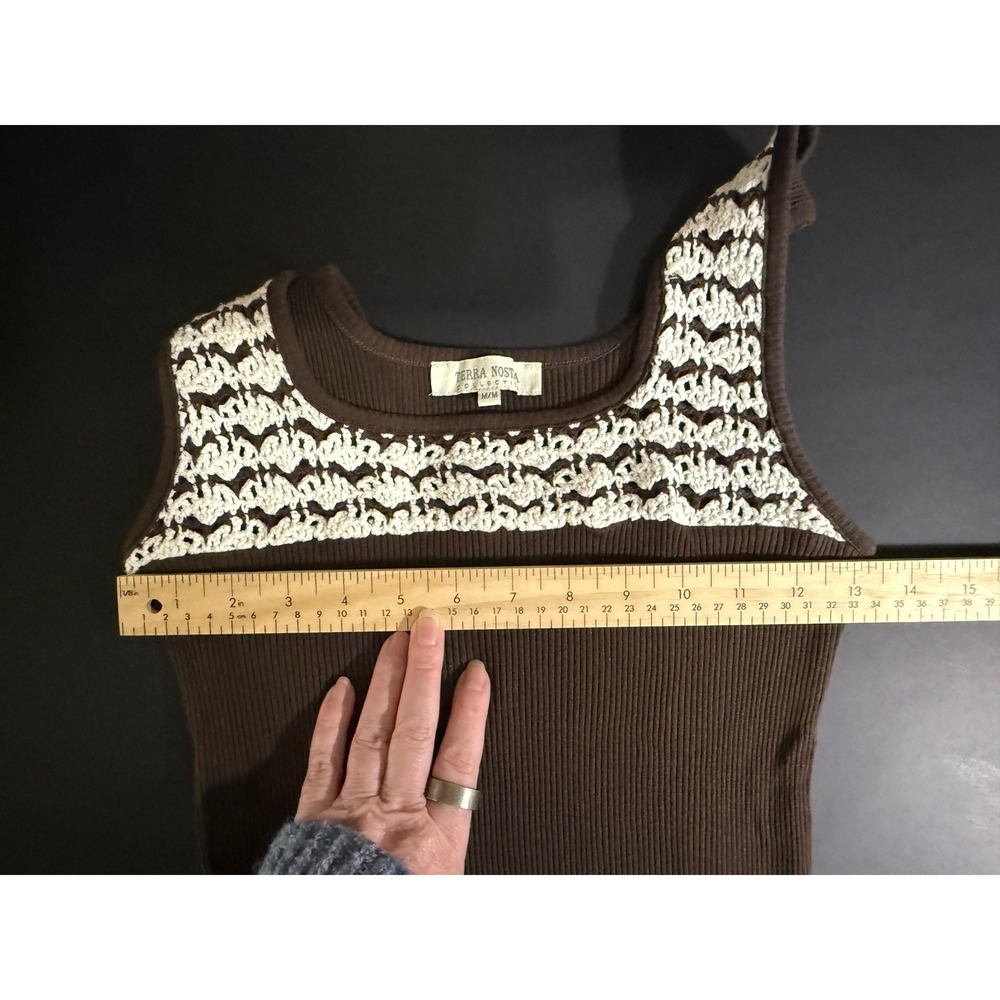 Terra Nostra Brown Ribbed Knit Crochet Lace Tank Top Scoop Neck T2T009A M - Picture 5 of 7